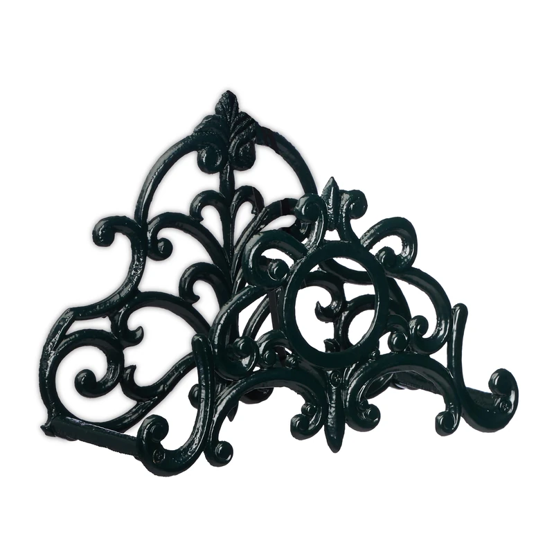 Relaxdays Hose Pipe Holder, Antique Design, Cast Iron, Wall-Mounted Hosepipe Hanger, 24.5 x 31.5 x 15.5 cm, Dark Green