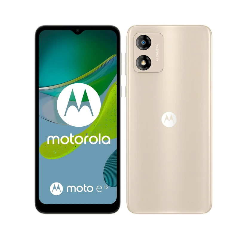 Motorolo moto (e13, 6.5 Inch HD+ Display, AI-Powered Camera System, Dolby Atmos, 5000 mAh Battery, 2/64 GB, Dual SIM), Cream White (Renewed)