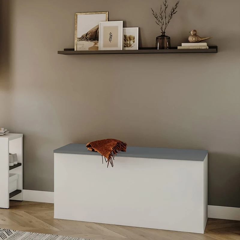 Symbiosis Box/Bench, Melamine Chipboard, White and Grey Celadon, 89 X 43,2 X 39,2