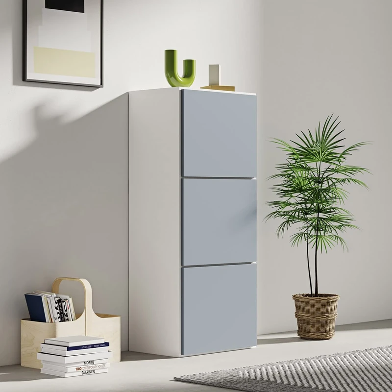 Symbiosis Shoe Cabinet, Melamine Chipboard, White and Grey Celadon, 50 X 118,7 X 33,1