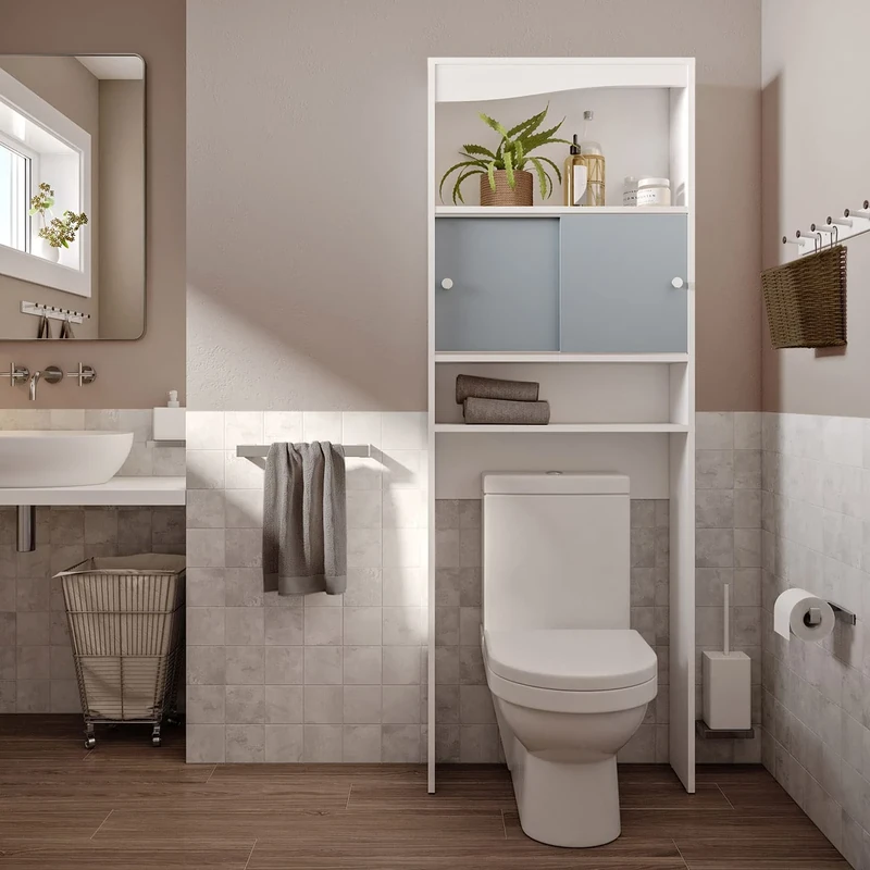Symbiosis Toilet Furniture, Melamine Chipboard, White and Grey Celadon, 64,3 X 177 X 19,2