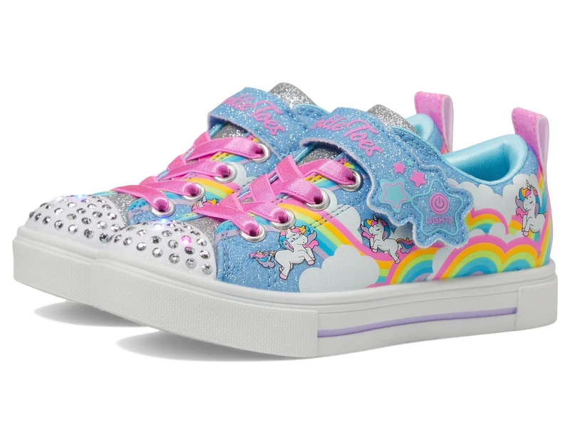 Skechers Unisex Kids Twinkle Toes Trainers, Blue Synthetic Multi Trim, 1 UK