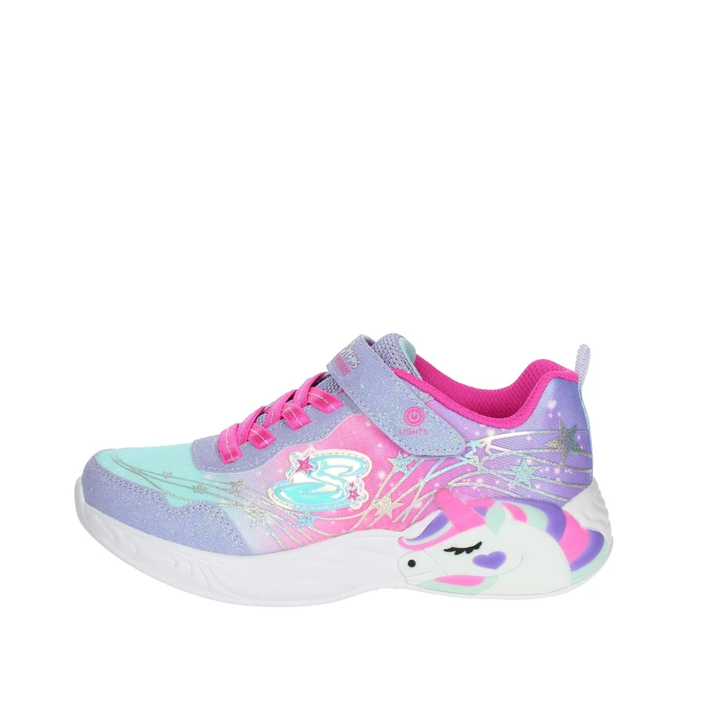 Skechers Girl's Unicorn Dreams Wishful Magic Sneakers, Lavender Sparkle Mesh/Hot Pink Trim, 1 UK Child