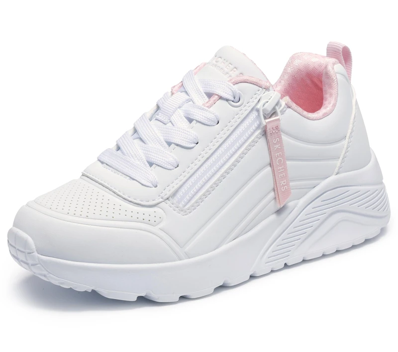 Skechers Girls' UNO Lite Easy Zip Trainer, White, 3 UK Child