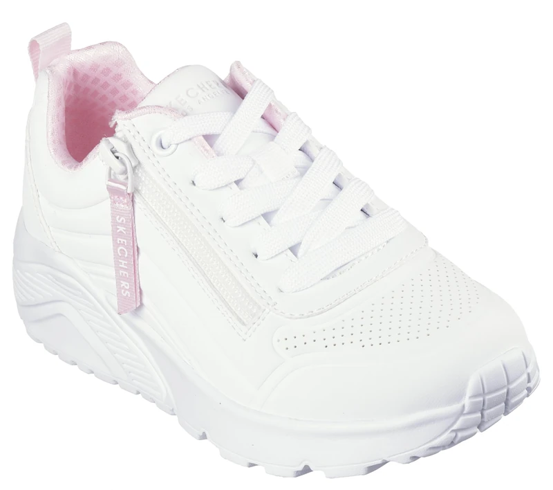 Skechers Girl's Uno Lite Easy Zip Sneakers, White Synthetic/Trim, 12 UK Child