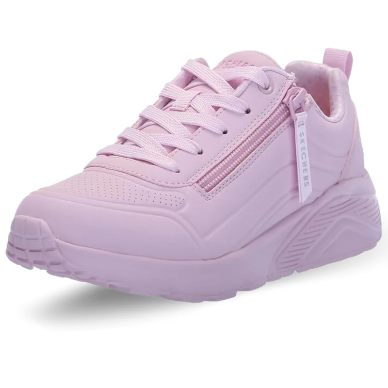 Skechers Girl's Uno Lite Easy Zip Sneakers, Light Pink Synthetic/Trim, 2 UK Child