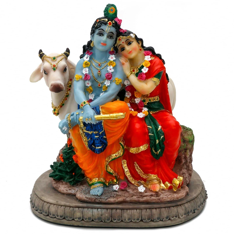 Hindu God Radha Krishna Statue - 6.6" H Indian Idol Valentine Wedding Gift for Indians Puja Item Pooja Diwali Gifts Home Office Altar Temple Mandir Yoga Studio Spiritual Decor - Image 1