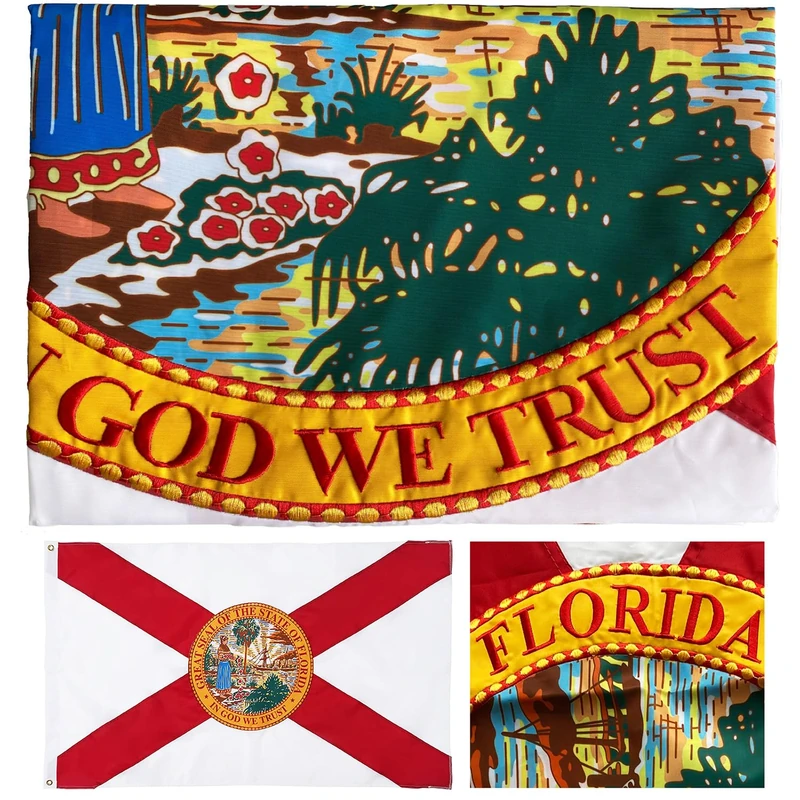 Florida State Flag 3x5 Embroidered Outdoor Double Sided- 3Ply Heavy Duty 300D Nylon(All Weather)- Big State Of Florida Flag 3x5-2 Brass Grommets & 4 Rows Stitched - Image 1