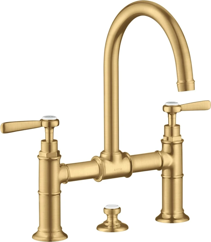 Hansgrohe AXOR AXOR Montreux 2-Handle Basin Mixer Tap 220, Concealed Drain, Lever Handles, Projection 175 mm, Colour: Brushed Gold