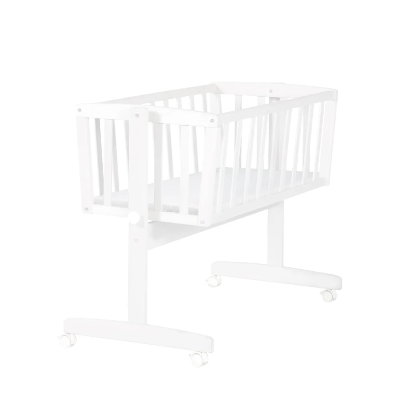 roba Baby Cradle incl. Mattress 40 x 90 cm - Cradle Function with Locking Button + Brake Roller Set - Cradle Set for Babies - Wood White