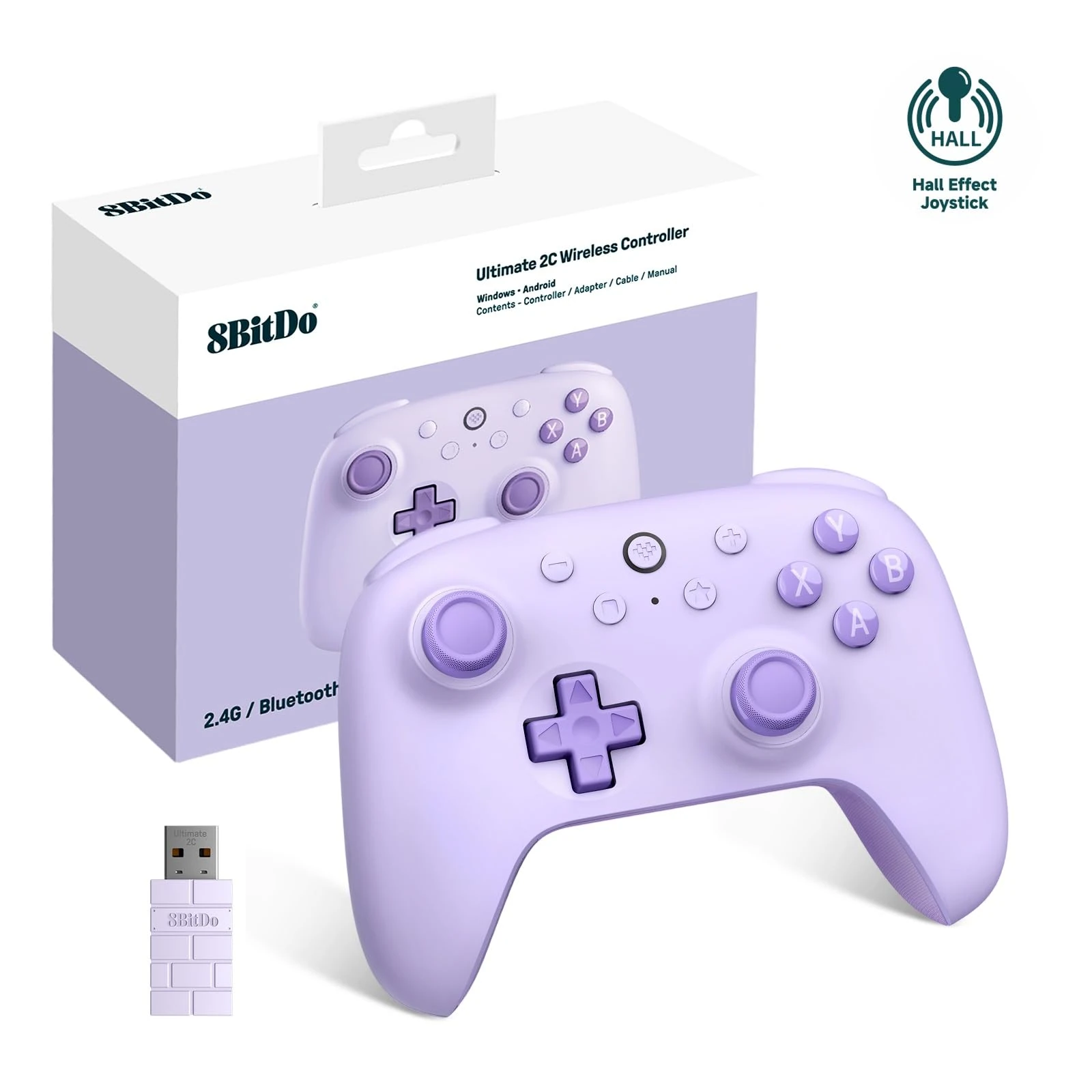 8Bitdo Ultimate 2C Wireless Controller for Windows PC and Android, with 1000Hz Polling Rate, Hall Effect Joysticks and Hall Triggers, and Remappable L4/R4 Bumpers, Turbo Function (Purple)