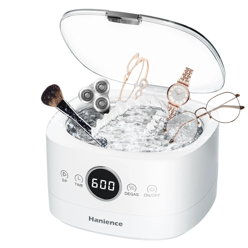 Ultrasonic Cleaning Device, Ultrasonic Cleaner, 750 ml, Glasses Cleaning Device, 46000 Hz, 50 W, Ultrasonic Device with Digital Timer for Glasses, Rings, Coins, Finger Rings, Money, Dentures