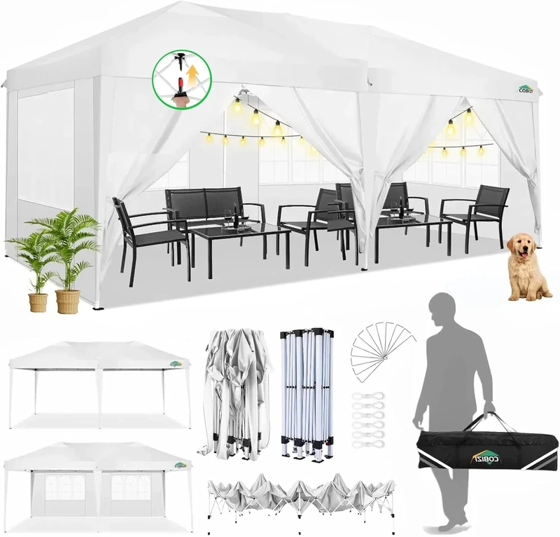 COBIZI Pop Up Gazebo 3x6m with 6 Removable Sidewalls,6 x 3 m Pop-up Commercial Tent Gazebo,Waterproof Silver-costed Oxford Marquee Canopy,UPF50+, Tent for Parties Garden & Outdoor Event