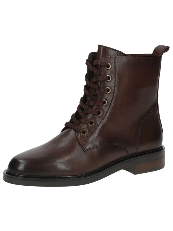 CAPRICE women's lace-up leather ankle boots with zipper, Brown (Dk Brown Nappa), 4 UK