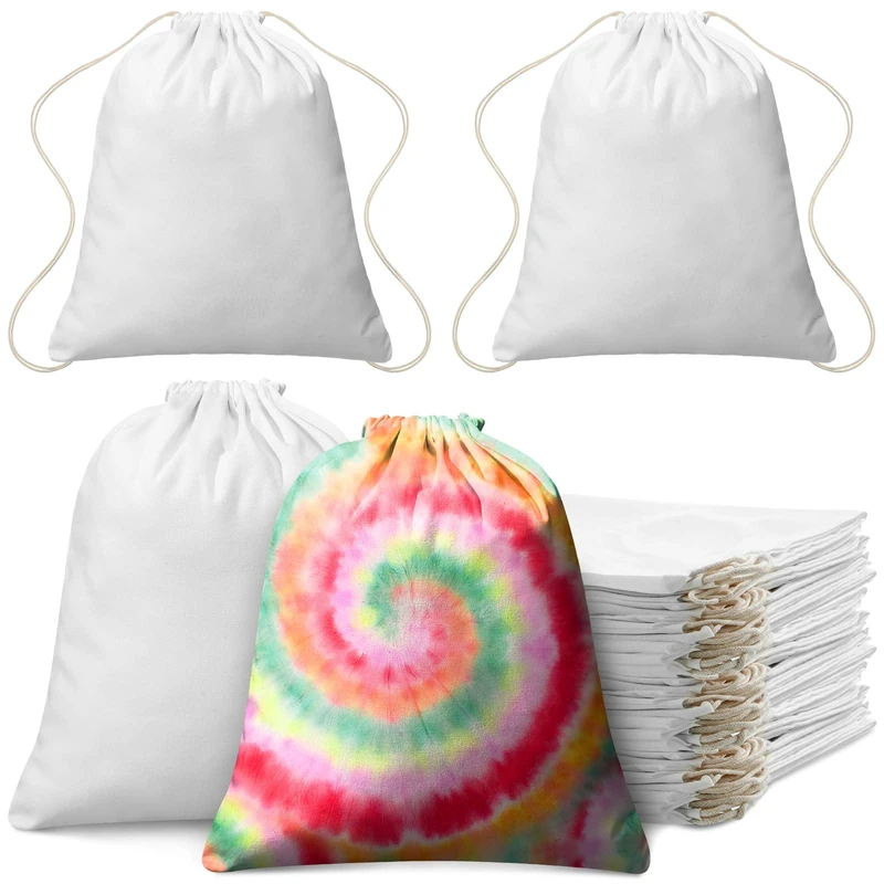 Saintrygo Tie Dye Bags Cotton Drawstring Bags Sublimation Blank Backpack Drawstring Tote Items to Tie Dye, White, 35 cm/ 14 inches, Cotton Drawstring Bags - Image 1