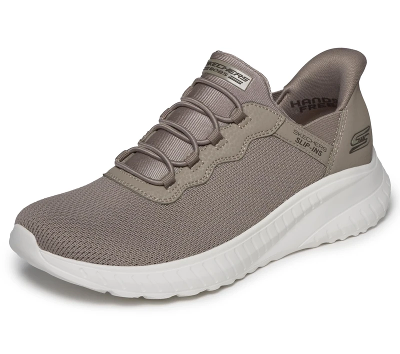 Skechers Women's Bobs Sport Squad Chaos Slip-Ins Taupe Low Top Sneaker Shoes 10