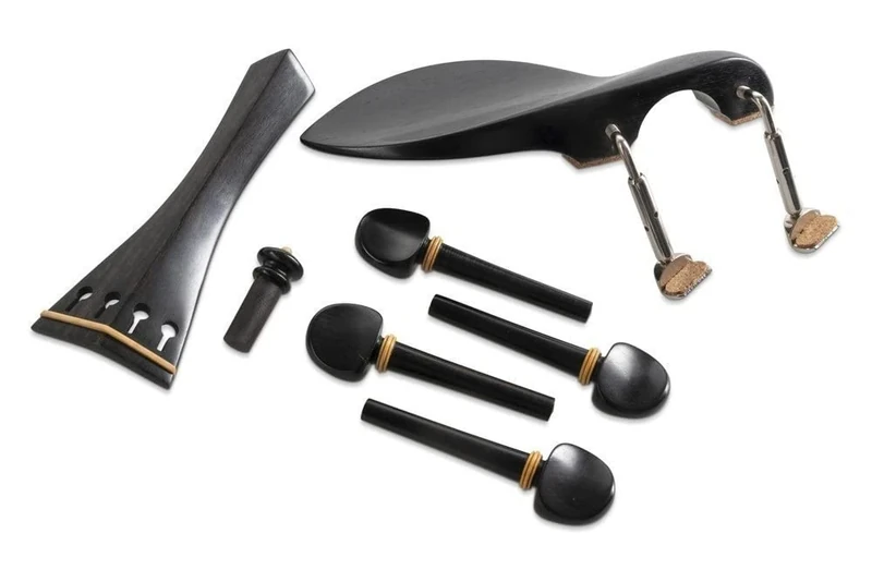 GEWA violin set, accessories set, spare parts set, tailpiece, chinrest, end knob, 4 pegs, ebony, chinrest model Guarneri, 4/4