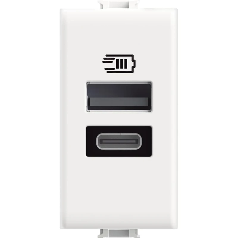 Bticino USB Charger with Two Type A and C Inputs, to be installed in the Matix Plate, for Charging an Electronic Device Up to 15W or Two Devices Simultaneously, 1 Place, White