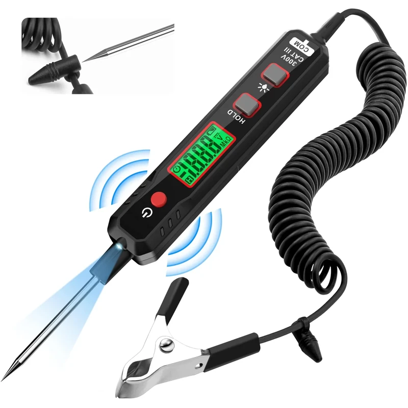 KAIWEETS Smart Circuit Tester, 0.8V-100V DC Voltage Tester with Backlight, Digital Test Light with Flashlight Measures Polarity Continuity, Automotive Fuse Tester for Car Battery
