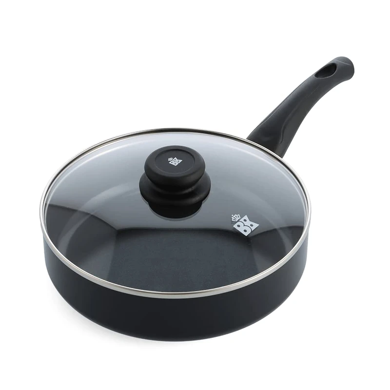 BK Brilliant Healthy Induction Safe Ceramic Non-Stick Pan (24 cm) with Lid, Oven and Roasting Safe up to 160°C, Durable and Professional, Dishwasher Safe, PFAS-Free, Black
