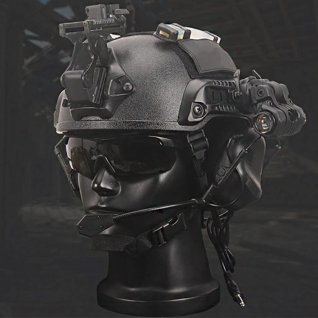 PBTMCD 7MM Thick FRP Material SF Helmet Set, Headset + Metal Bracket + Signal Lights + Goggle + Flashlight Accessories, For Tactical Airsoft Paintball CS Game Equipment Cosplay