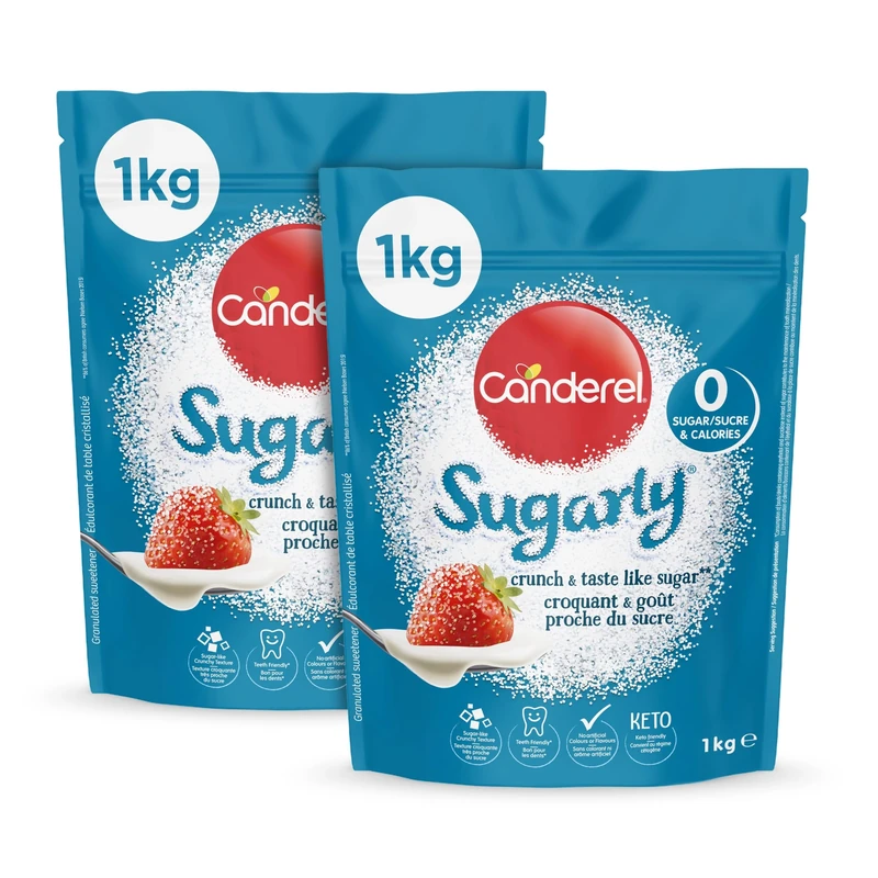 Canderel Sugarly Crunchy Sweetener - Zero Calories and Keto Friendly Sugar Alternative, 2 X 1kg Pack