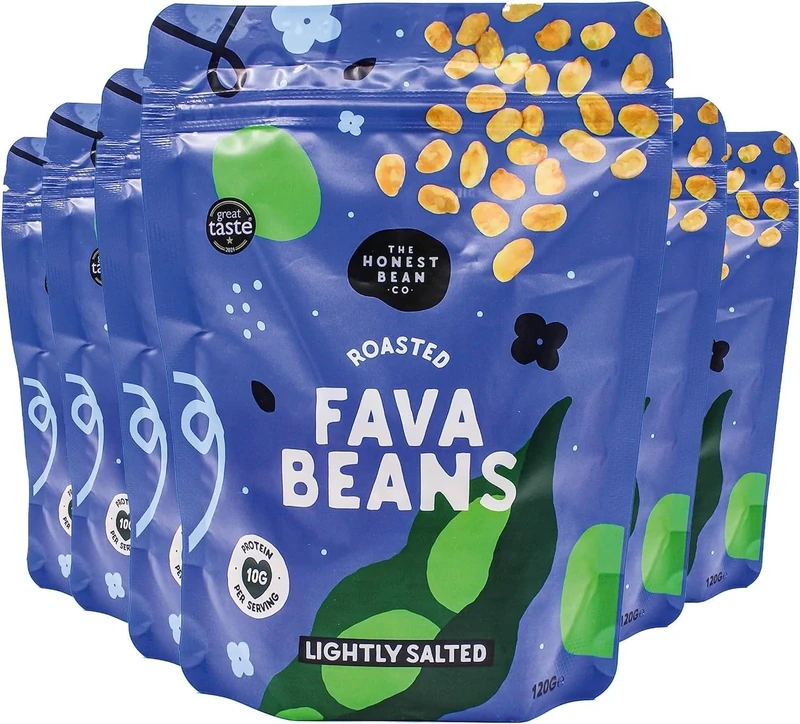 The Honest Bean Co Roasted Fava Bean Lightly Salted, High Protein Vegan Snack, 120 g Bag (Pack of 6)