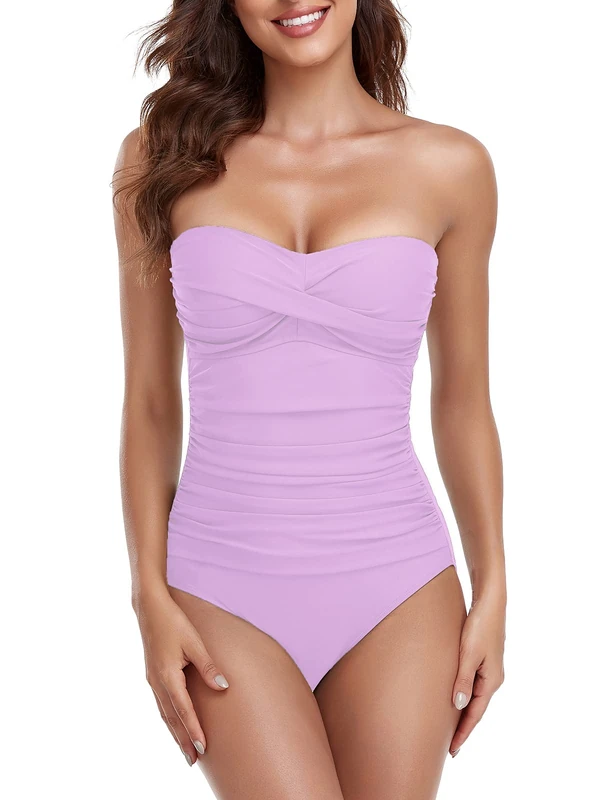 RELLECIGA Women's Tummy Control Swimwear Strapless One Piece Swimsuit for Women, Purple, Medium (R7013-709M)