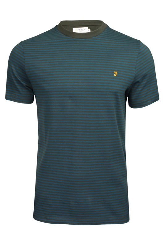 Farah - Men’s T-Shirt, Daytona Slim Fit, Striped Organic Cotton T Shirt, Atlantic, S