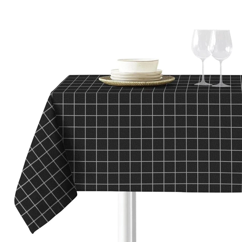 Sokios. Odin Black Tablecloth. Made of Fine Chenille Yarn Microfiber 100% Polyester. No Wrinkle, No Fade and Shrink. Table 90 x 240 (160 x 320)