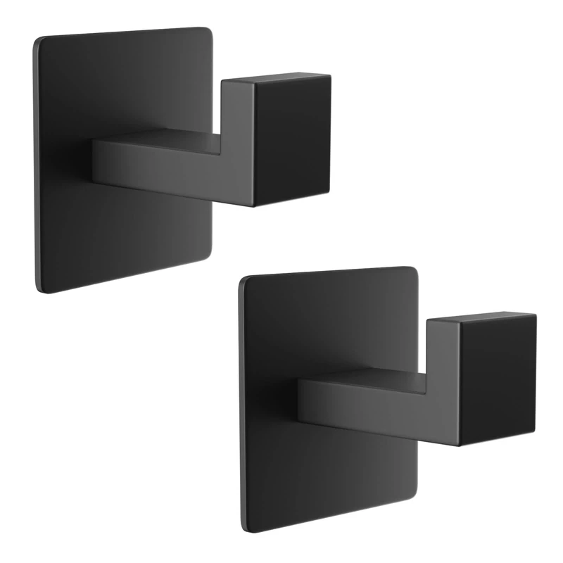 YUET Towel Hooks for Clothes Closet Sponges Robe Hook Self Adhesive (No Drilling), Coat Hook for Bathroom Kitchen Hotel Garage 304 Stainless Steel Door Hanger Wall Mounted 2 Pack (Black)
