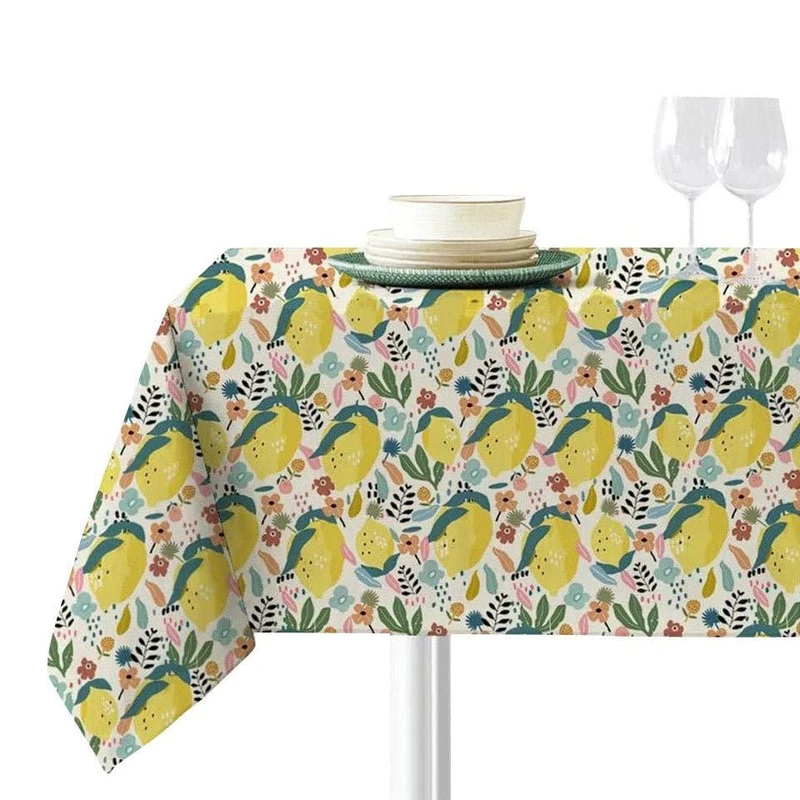 Sokios. Lemon Tablecloth. Made of Fine Microfiber Chenille Yarn, 100% Polyester. Wrinkle, No Fade and Shrink. Table 90 x 140 (160 x 210)