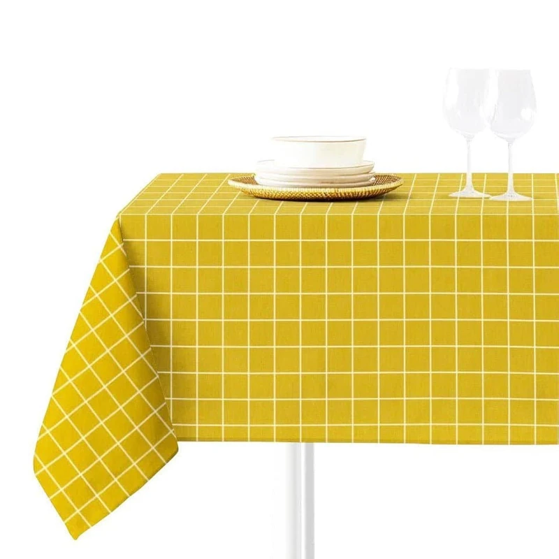 Sokios. Odin Mustard Tablecloth. Made of Fine Microfiber Chenille Yarn, 100% Polyester. Wrinkle, No Fade and Shrink. Round (Ø200)