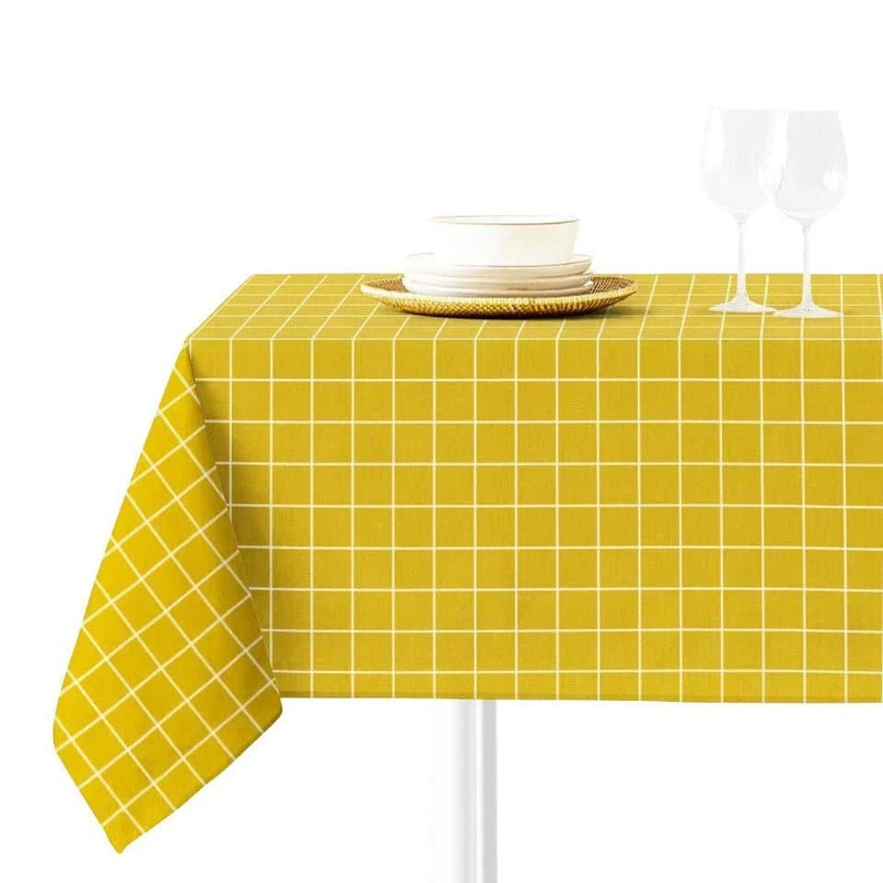 Sokios. Odin Mustard Tablecloth, Made of Fine Microfiber Chenille Yarn, 100% Polyester. Wrinkle, No Fade and Shrink. Table 90 x 190 (160 x 260)