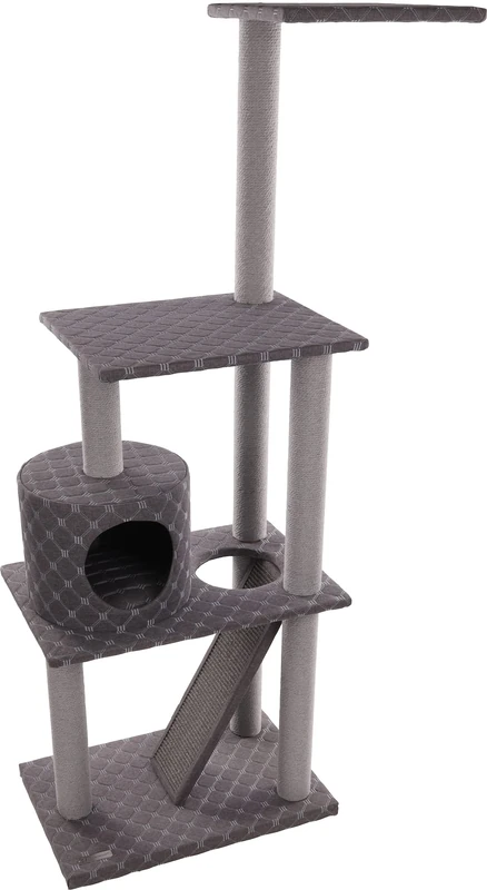 Flamingo Alexandra Cat Scratching Post - Grey - 84 x 39 x 153 cm - The Largest Selection Scratching Posts with Platforms and Hiding Spaces