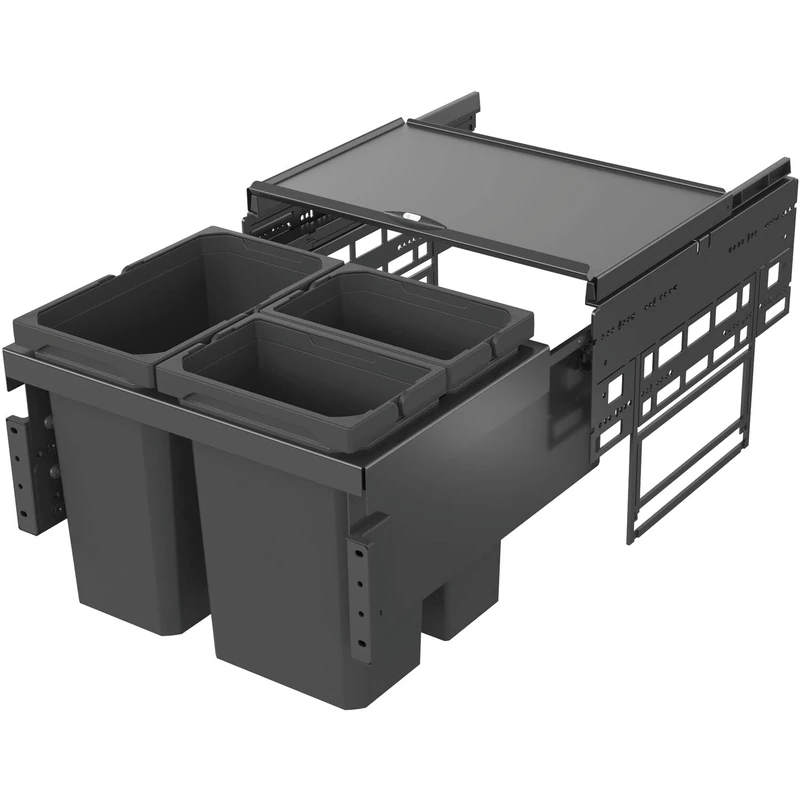 VAUTH-SAGEL Envi Space S Built-In Waste Bin KB 500 mm, 2 Compartments Waste Separation System with Front Connection in Sink Cabinet 1 x 12 L and 2 x 15.5 L, Plastic Lava Grey