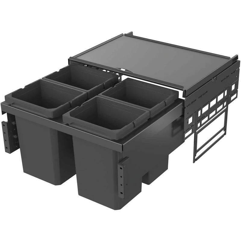 VAUTH-SAGEL Envi Space Built-In Rubbish Bin 4 Compartments, Full Extension Rubbish Bin with Damping and Integrated Self-Closing 4 x 10 Litres, Plastic Lava Grey