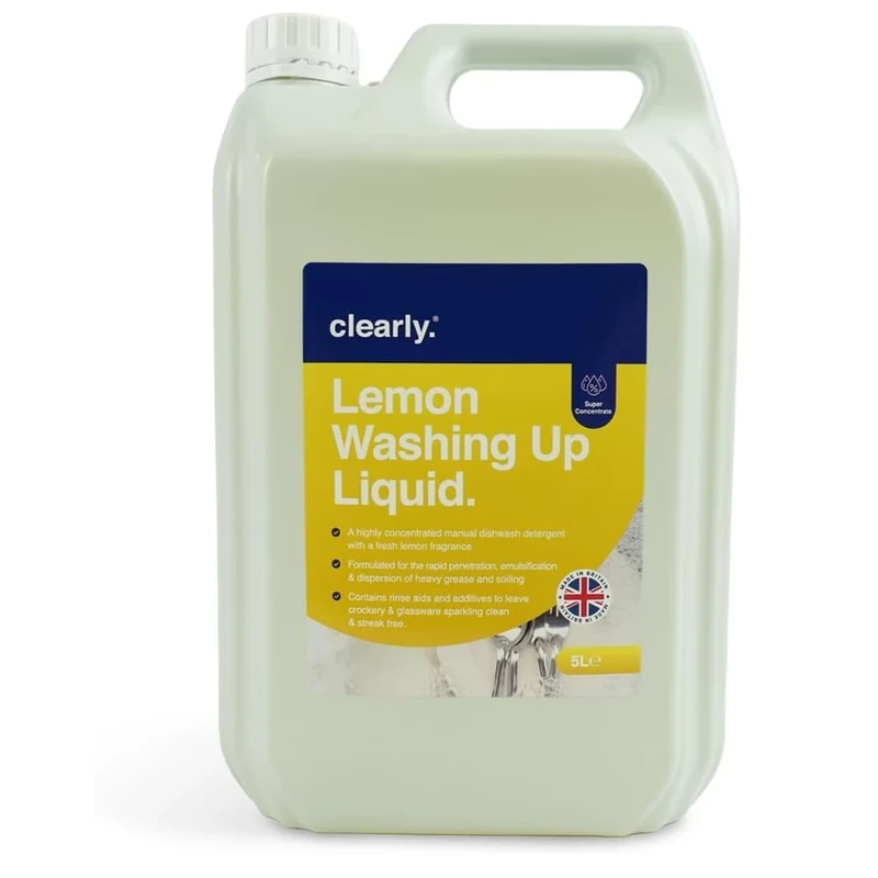 Clearly Washing Up Liquid, 5L, Concentrated Dishwashing Liquid, Lemon Fragrance Dish Washing Liquid, Stain-Removing Washing Soap for Dishes, Showers, Glass, Surfaces and More