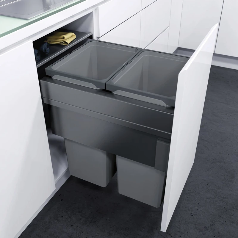 VAUTH-SAGEL Envi Space XX Pro Built-in Waste Bin with Front Connection, Bin KB 450 mm Kitchen with Damping and Self-Closing, Container with 2 x 35 Litres, Plastic/Steel, Lava Grey - Image 1