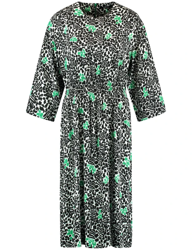 Taifun Women's Knee-Covering Dress with Print Wide Sleeve, 3/4 Sleeve, Patterned Knee-Length, Cosmic Green Patterned, 8