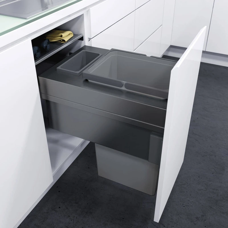 VAUTH-SAGEL Envi Space XX Pro Built-in Waste Bin with Front Connection, Bin KB 400 mm Kitchen with Damping and Self-Closing, Container with 35 Litres, Plastic/Steel Lava Grey