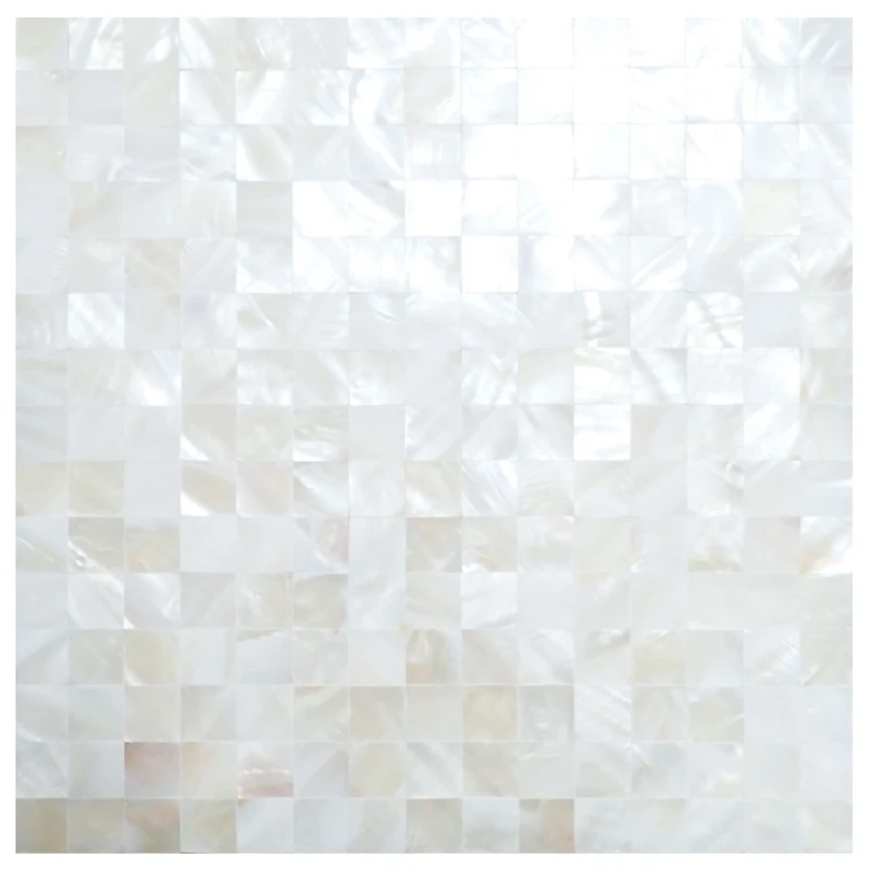 White Mother of Pearl Gapless Square Mosaic Tiles - 300x300mm, Pack of 11, Self-Adhesive Backing