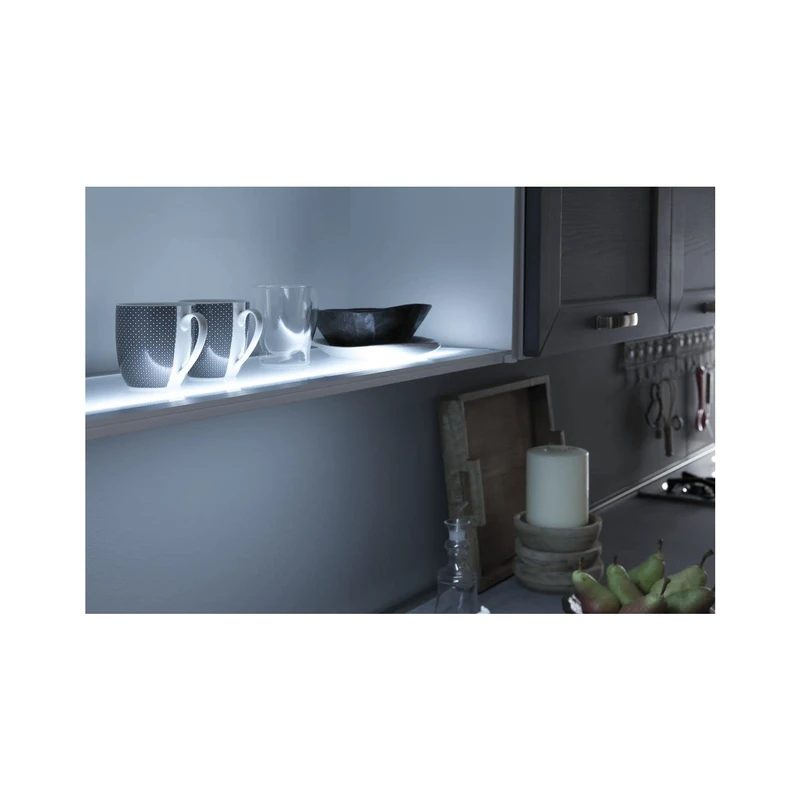L&S LED Wall Shelf Glass Paris Glass Shelf Length 562 mm with Sensor and Integrated Grip Recess 4000 K Neutral White 12 V - 7.5 W Aluminium Glass Stainless Steel Effect