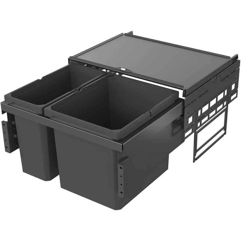 VAUTH-SAGEL Envi Space Built-in Rubbish Bin, 2 Compartments, Full Extension Bin with Shocking and Integrated Self-Retracting, 1 x 16 Litres and 1 x 29 Litres, Plastic Lava Grey