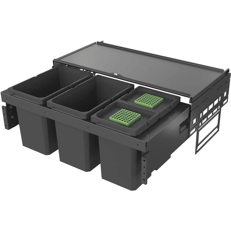 VAUTH-SAGEL Envi Space Built-in Rubbish Bin, 4 Compartments, Full Extension Waste Bin with Damping and Integrated Self-Closing, 2 x 10 and 2 x 16 Litres, Plastic, Lava Grey
