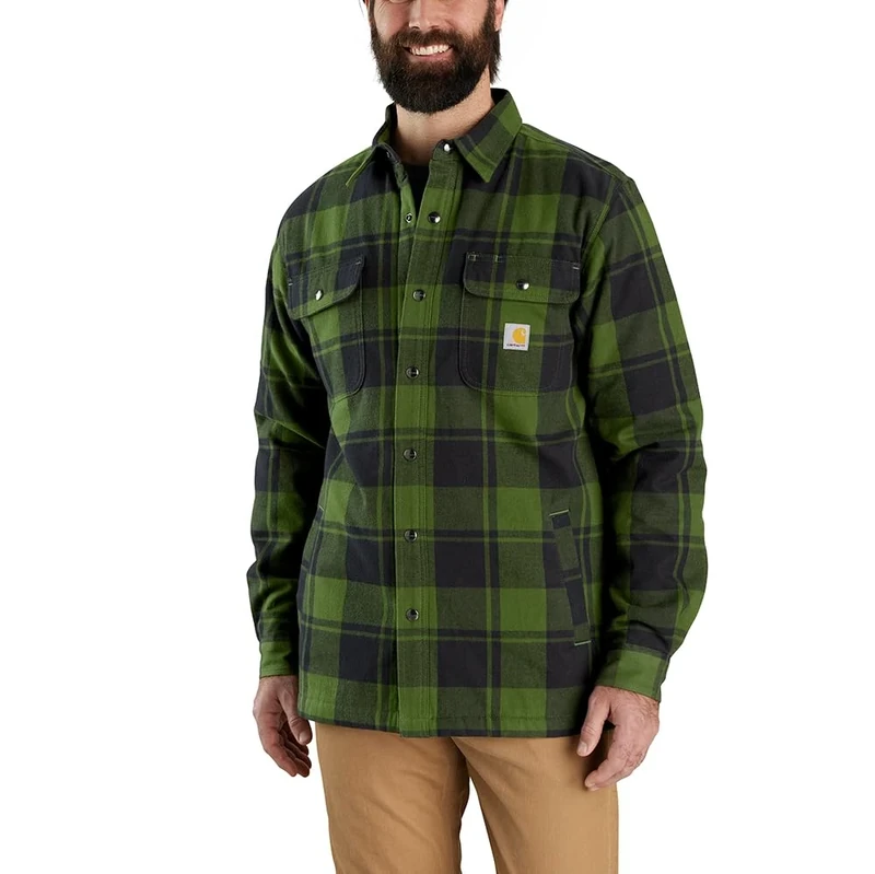 Carhartt Flannel Relaxed Fit Sherpa Lined Shirt, Green, M