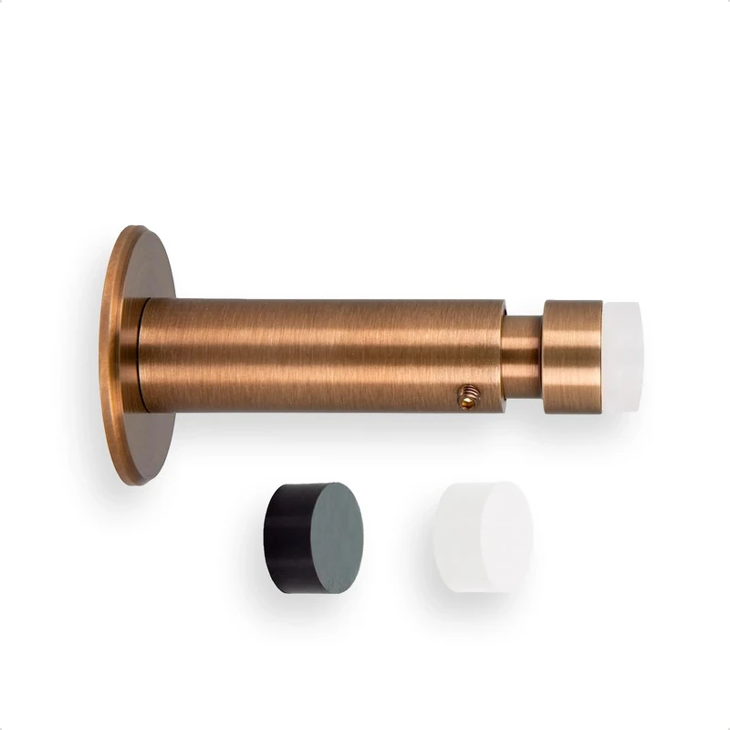 EVI HERRAJES Adjustable Brass Wall Door Stopper, Dual Adhesive Installation or with Screw (Brass Leather Aged)