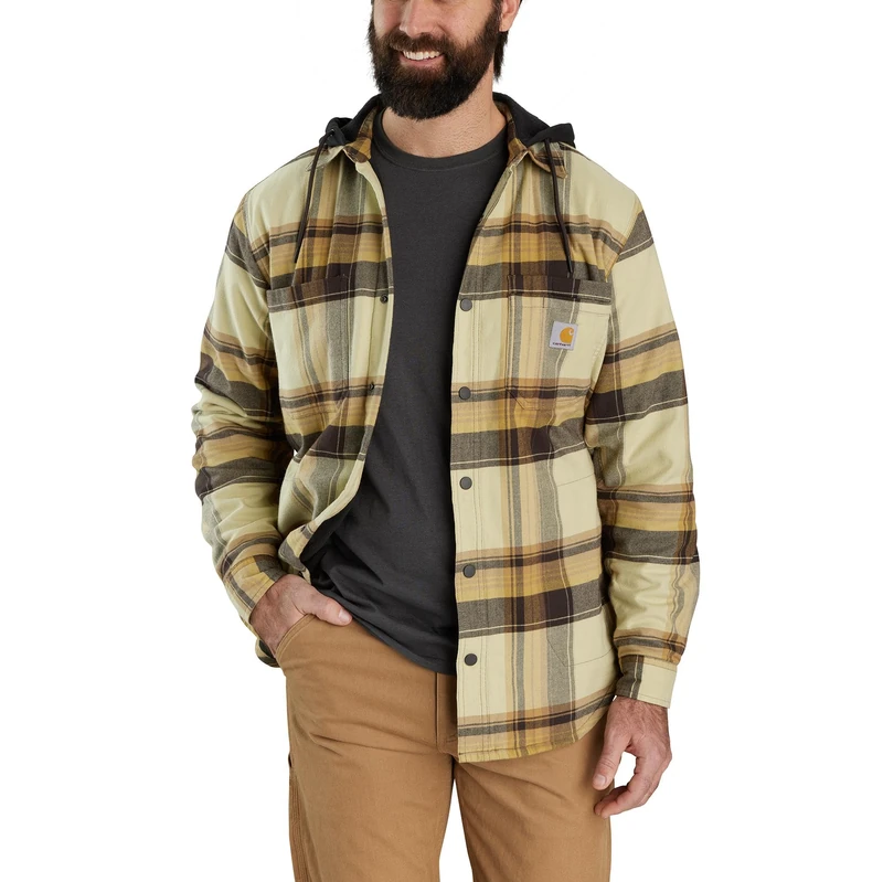 Carhartt 105938 Relaxed Fit Rugged Flex Flannel Fleece-Lined Hooded Shirt Jac DARK BROWN XL