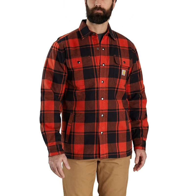 Carhartt Flannel Relaxed Fit Sherpa Lined Shirt, red, S