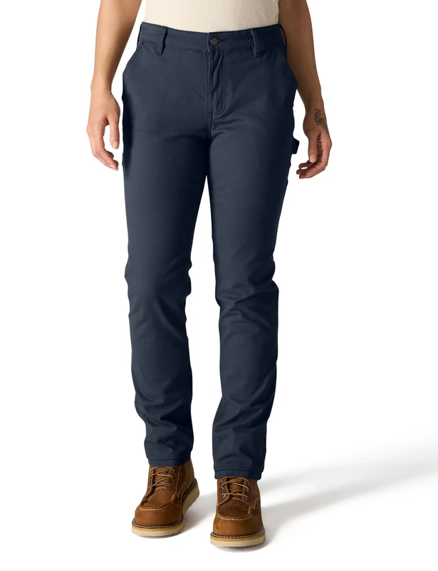 Carhartt Women's 105113 Rugged Flex Relaxed Fit Canvas Work Pant, Navy, 10 Short